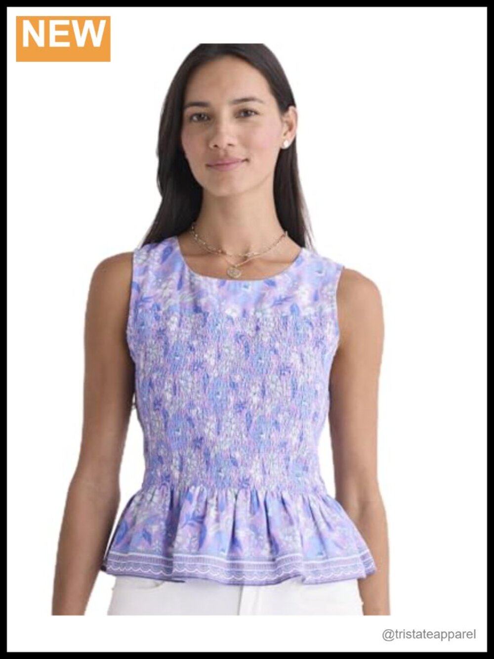 Smocked Peplum Blouse with Keyhole Back Modal Cotton